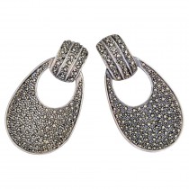 Cercei vintage în manieră Art Deco din argint cu incrustații de marcasite | cca. 1960 - 1970