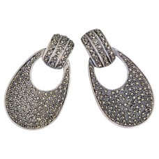 Cercei vintage în manieră Art Deco din argint cu incrustații de marcasite | cca. 1960 - 1970