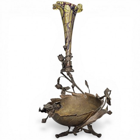 Monumental centru de masă Art Nouveau din bronz și sticlă Kralik | cca. 1900 - 1910