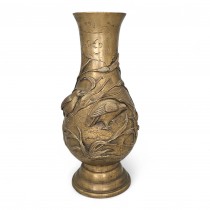 Vază japoneză din bronz Sentoku decorată cu peisaj lacustru |  perioada Meiji cca. 1880