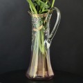 Impresionantă carafă în manieră Art Nouveau din sticlă de Boemia suflată manual decorată cu email policrom și accente aurite |  cca. 1900 - 1910 