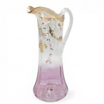 Impresionantă carafă în manieră Art Nouveau din sticlă de Boemia suflată manual decorată cu email policrom și accente aurite |  cca. 1900 - 1910 