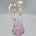 Impresionantă carafă în manieră Art Nouveau din sticlă de Boemia suflată manual decorată cu email policrom și accente aurite |  cca. 1900 - 1910 