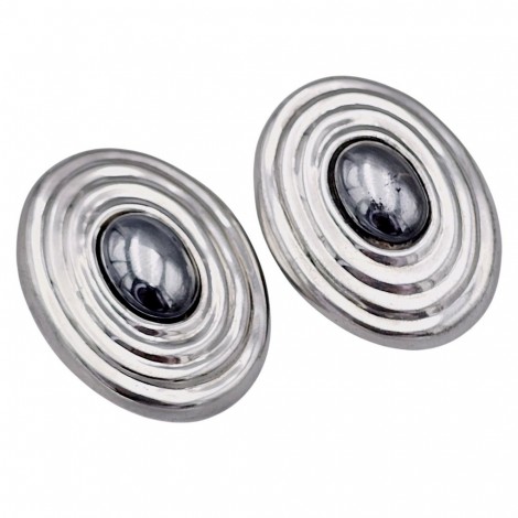 Cercei clips statement retromoderniști din argint și hematit natural | cca. 1990 