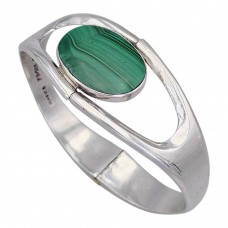 Brătară statement modernistă mexicană manufacturată în argint masiv și malachit natural | atelier Taxco cca. 1990