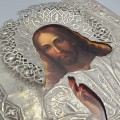 Veche icoană "Iisus Pantocrator" în tempera pe lemn cu ferecătură în argint | școala rusească - Moscova cca.1857
