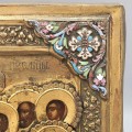 Veche icoană „Adormirea Maicii Domnului”, tempera pe lemn cu ferecătură din metal aurit și emailat | școala rusească - sec XIX 