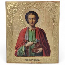 Icoană "Sfântul Pantelimon" în tempera pe lemn | școală rusească cca. 1900 