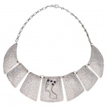 Colier statement Egyptian Revival Nefertiti din argint masiv cu incrustații de lapis lazuli natural | atelier egiptean cca. 1970 