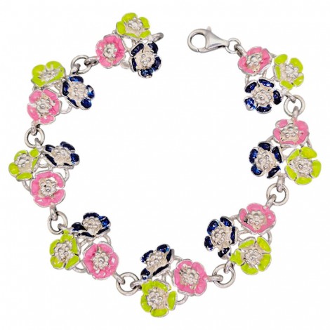 Brățară vintage din argint masiv decorată cu email vitrificat policrom | cca. 1960 - 1970