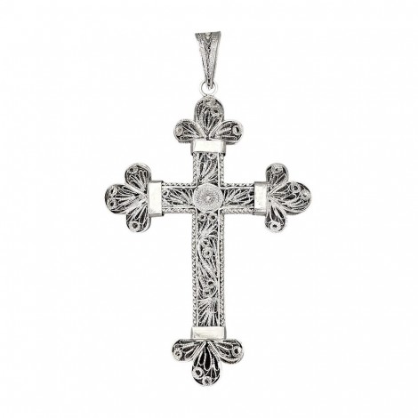 Cruce pectorală de mari dimensiuni manufacturată în argint filigranat | Epir cca. 1940 - 1960