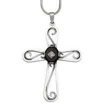 Colier din argint accesorizat cu pandant scandinav Cruce de perioadă Art Deco decorată cu onix natural și "paste stone" | atelier Hans Jensen - Danemarca cca 1930 