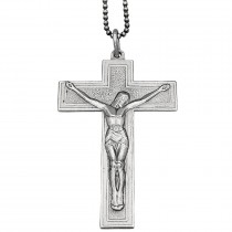 Colier sautoir cu pandant statement - crucifix modernist din argint, semnat de reputatul gravor Mario Vallucci | Italia - cca. 1960
