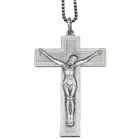 Colier sautoir cu pandant statement - crucifix modernist din argint, semnat de reputatul gravor Mario Vallucci | Italia - cca. 1960