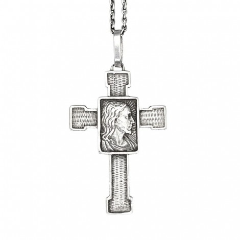 Colier accesorizat cu pandant vintage religios Cruce & Chipul Mântuitorului din argint | atelier Arezzo cca. 1960