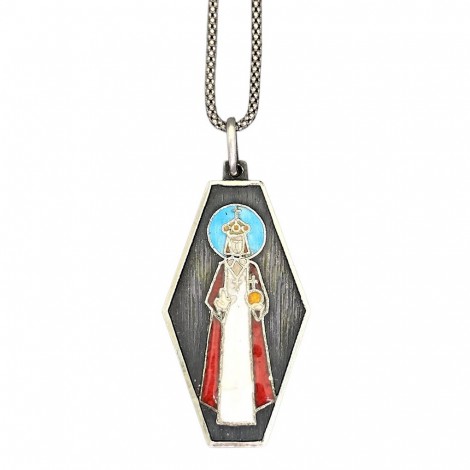 Colier accesorizat cu pandantiv din argint emailat reprezentând Christus Rex, realizat de prestigiosul atelier italian Ottaviani | cca. 1960