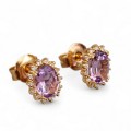 Cercei stud din aur roz 18k cu ametiste și diamante naturale  