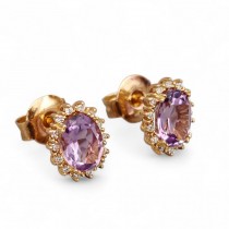 Cercei stud din aur roz 18k cu ametiste și diamante naturale  