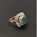 Inel cocktail în manieră Art Deco din aur 10k decorat cu diamante și smarald natural | cca. 1950