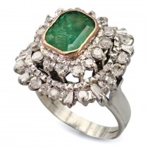 Inel cocktail în manieră Art Deco din aur 10k decorat cu diamante și smarald natural | cca. 1950