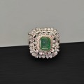 Inel cocktail în manieră Art Deco din aur 10k decorat cu diamante și smarald natural | cca. 1950