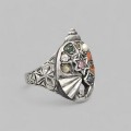 Inel amuletic hindus Shankha manufacturat în argint decorat cu pietre naturale Navaratna | India 