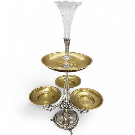 Monumental centru de masă Epergne din bronz argintat - Hotel Storione Padova |  atelier Berndorf Arthur Krupp - cca. 1905