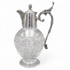 Carafă - decantor de perioadă victoriană în stil Gothic Revival din cristal și metal argintat | atelier Derby Silver Company cca. 1890 - 1900