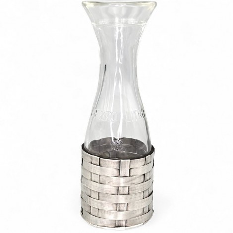 Decantor pentru vin din sticlă și montură din argint împletit | atelier florentin cca. 1970