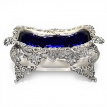 Centru de masă - legumieră din argint în manieră neo-rococo, cu vas din sticlă cobalt | atelier De Giovanni - Milano cca. 1950