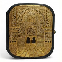 Tabacheră de perioadă Art Deco decorată prin incrustare cu aur 24k | damasquinado de oro | atelier Toledo - Spania cca. 1930