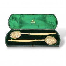 Serviciu victorian pentru salată, realizat din argint vermeil și celuloid ivorine | în cutia originală | atelier Chawner & Co - Londra 1864