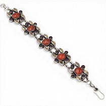 Brățară statement manufacturată în argint, decorată cu anturaje de carneol, granate și citrine naturale | India