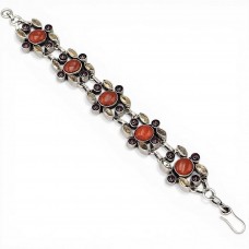 Brățară statement manufacturată în argint, decorată cu anturaje de carneol, granate și citrine naturale | India