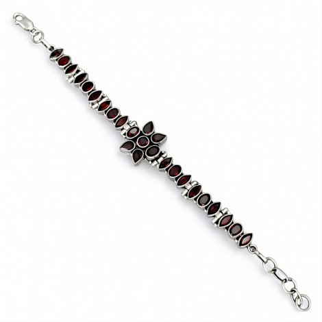 Elegantă brățară din argint decorată cu granate naturale | new old stock | India