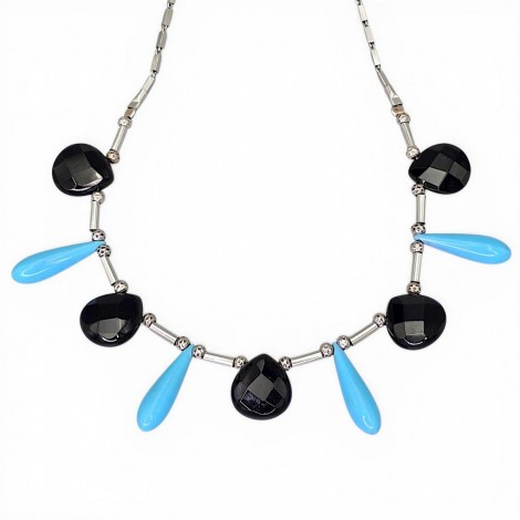 Rafinat colier din argint decorat cu onix negru natural și turcoaz faux | atelier Arezzo