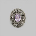 Inel cocktail în manieră Art Deco din argint decorat cu ametist natural și incrustații de marcasite | cca. 1970