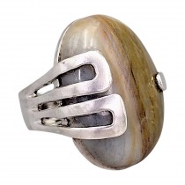 Inel statement modernist de perioadă mid-century manufacturat în argint și agat dendritic natural | cca. 1970