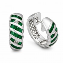 Cercei huggie din aur alb 18k cu smaralde și diamante naturale | preloved 2000s