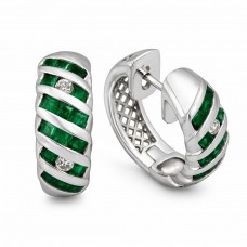 Cercei huggie din aur alb 18k cu smaralde și diamante naturale | preloved 2000s