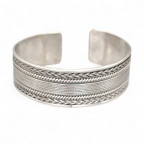 Brățară cuff balineză tip manchette, model unisex, manufacturată în argint masiv | Indonezia