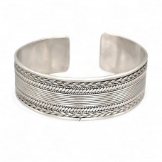 Brățară cuff balineză tip manchette, model unisex, manufacturată în argint masiv | Indonezia