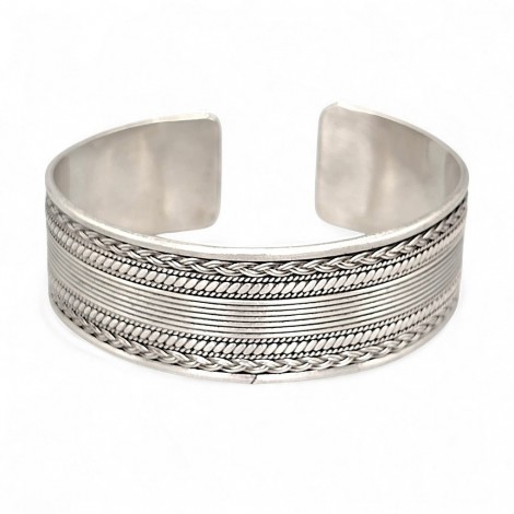 Brățară cuff balineză tip manchette, model unisex, manufacturată în argint masiv | Indonezia
