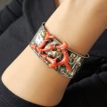  Brățară cuff manufacturată în argint martelat și coral natural de Sardinia | preloved