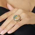 Inel statement din argint cu intarsie de sidefuri naturale | preloved '90s 