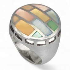 Inel statement din argint cu intarsie de sidefuri naturale | preloved '90s 