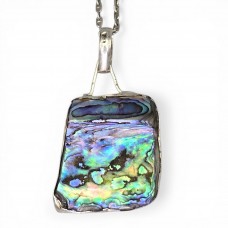 Colier din argint cu pandantiv statement modernist manufacturat în argint și sidef natural Abalone | preloved