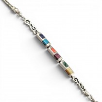 Rafinată brățară modernistă peruviană din argint, decorată cu intarsii de pietre naturale | preloved