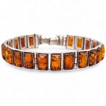 Brățară modernistă din argint decorată cu anturaje de chihlimbar baltic natural | cca. 1970 