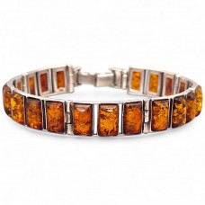 Brățară modernistă din argint decorată cu anturaje de chihlimbar baltic natural | cca. 1970 